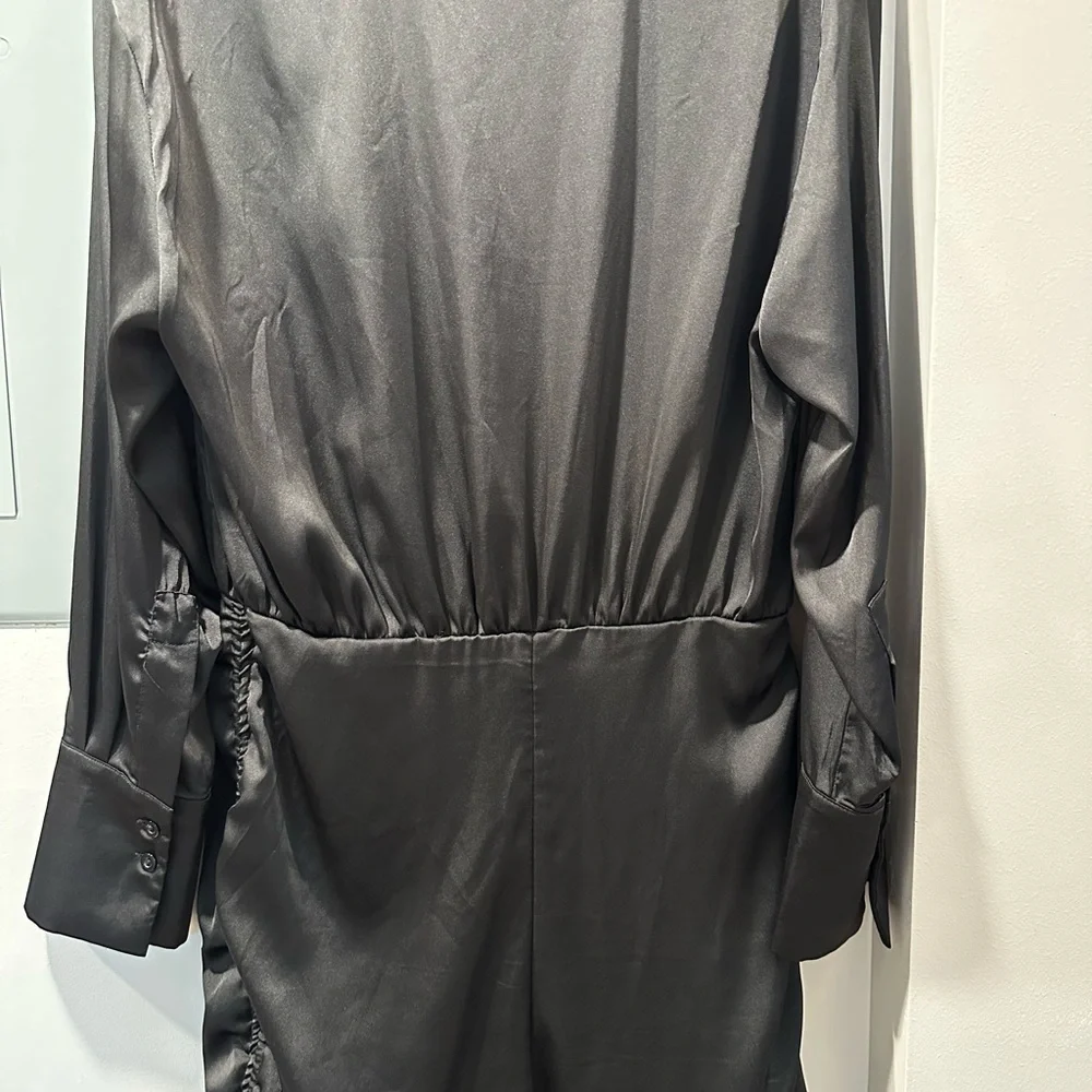 Chic Black Satin Button-Up Dress - Picture 3 of 4